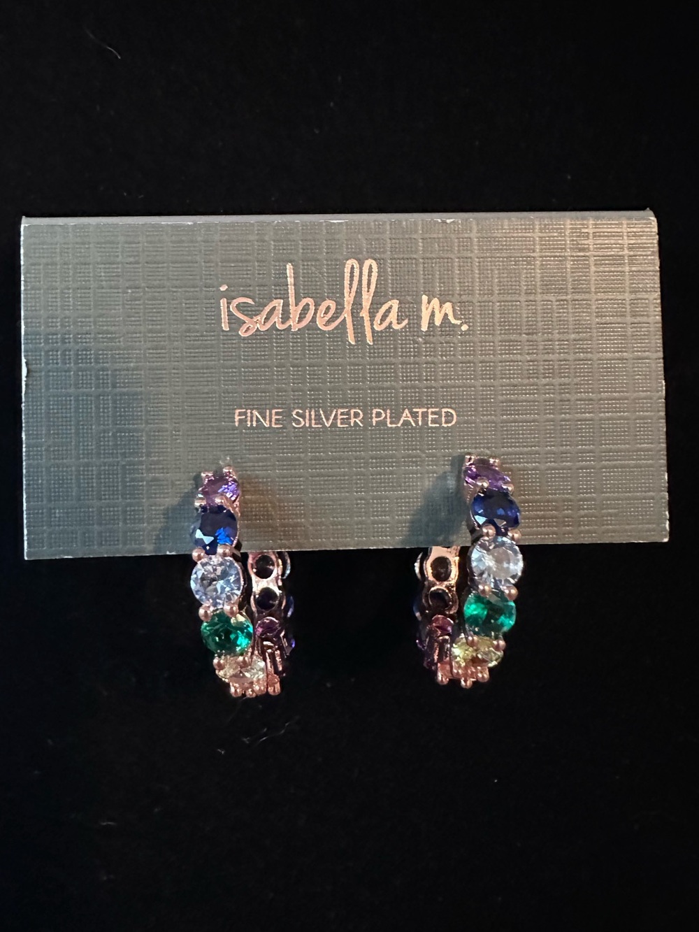 Isabella M. NWT Rose Gold Fine Silver Plated Rainbow CZ Hoop Earrings